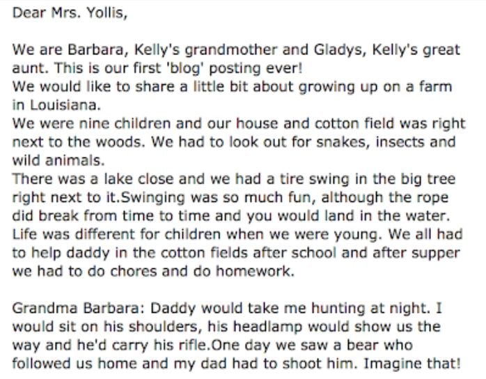 Comment from a family member -- early memories