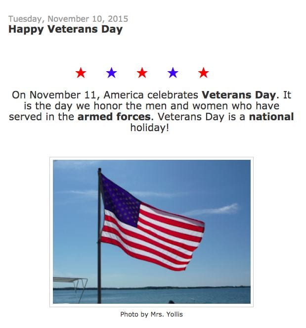 Veteran's Day Post Yollis Class Blog