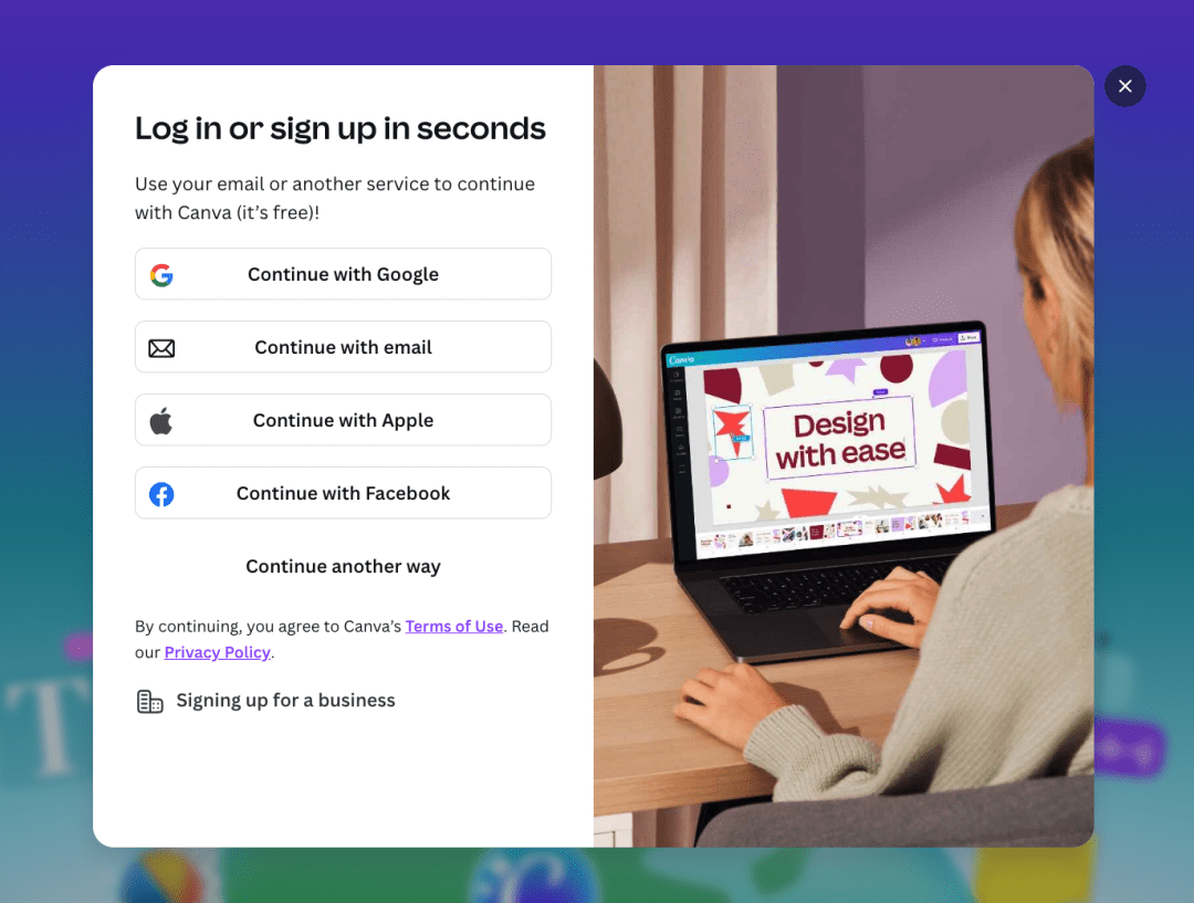 Canva signup screen