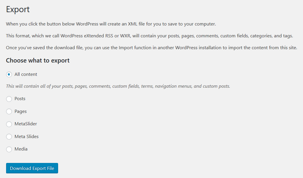 How to export your blog in your dashboard