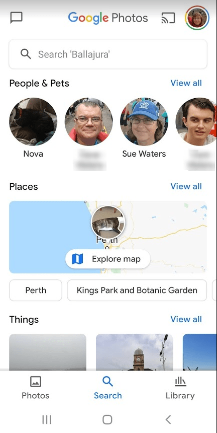 Google photos search screen