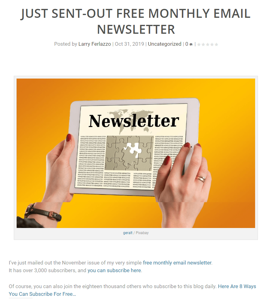 Screenshot of linked blog post by Larry Ferlazzo
