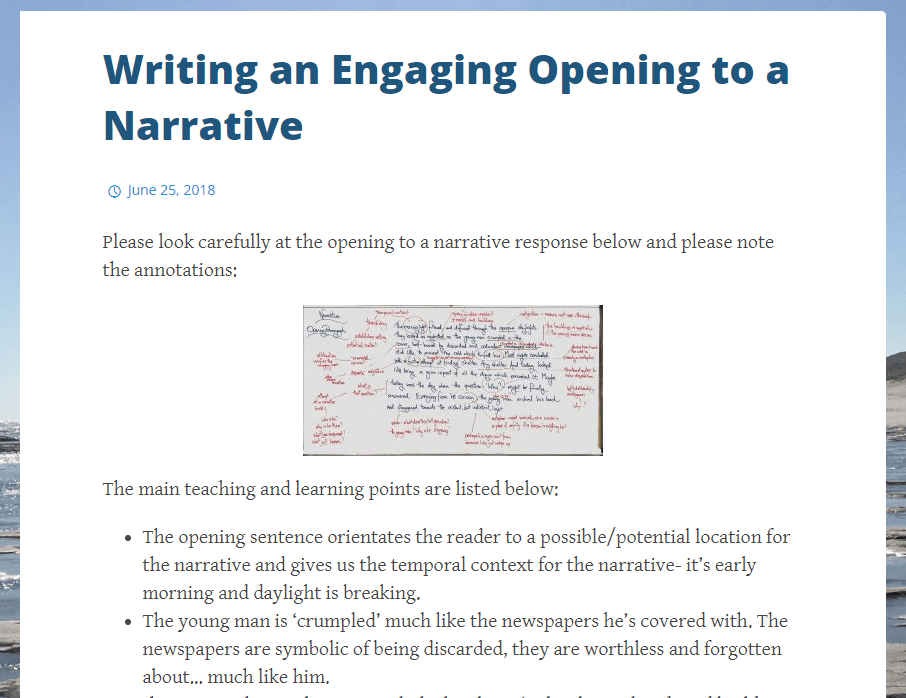 Screenshot of post from Howie's blog where he added an image of the whiteboard notes from a lesson